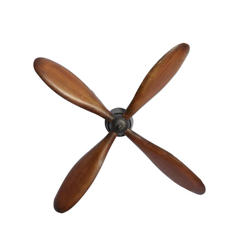 Metal Airplane Propeller 4 Blade Home Wall Decor with Aviation Detailing - Dark Brown - Roche River Decor - Dark Brown