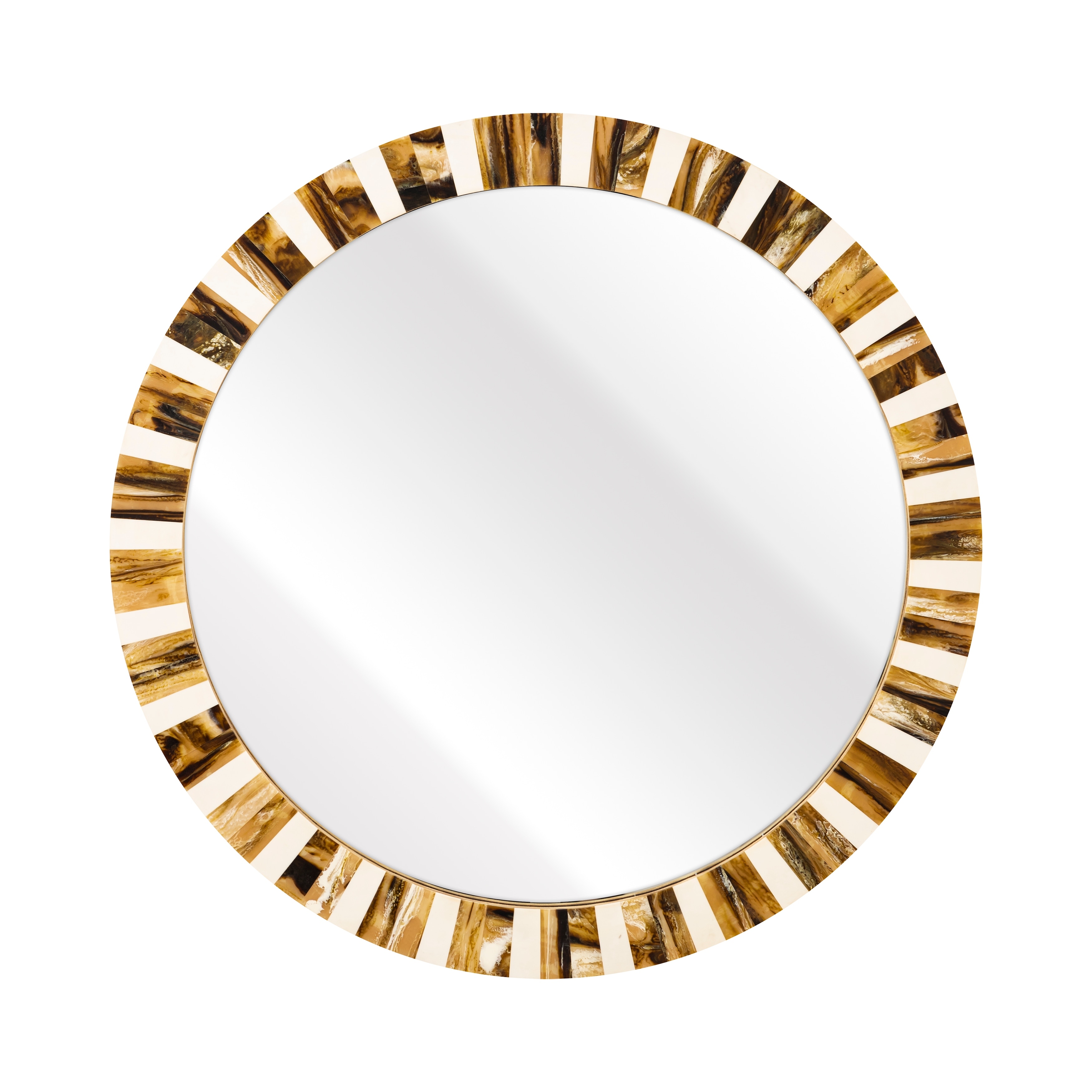 Atlas Jimma Round Horn and Composite Inlaid Mirror - 30 inch High