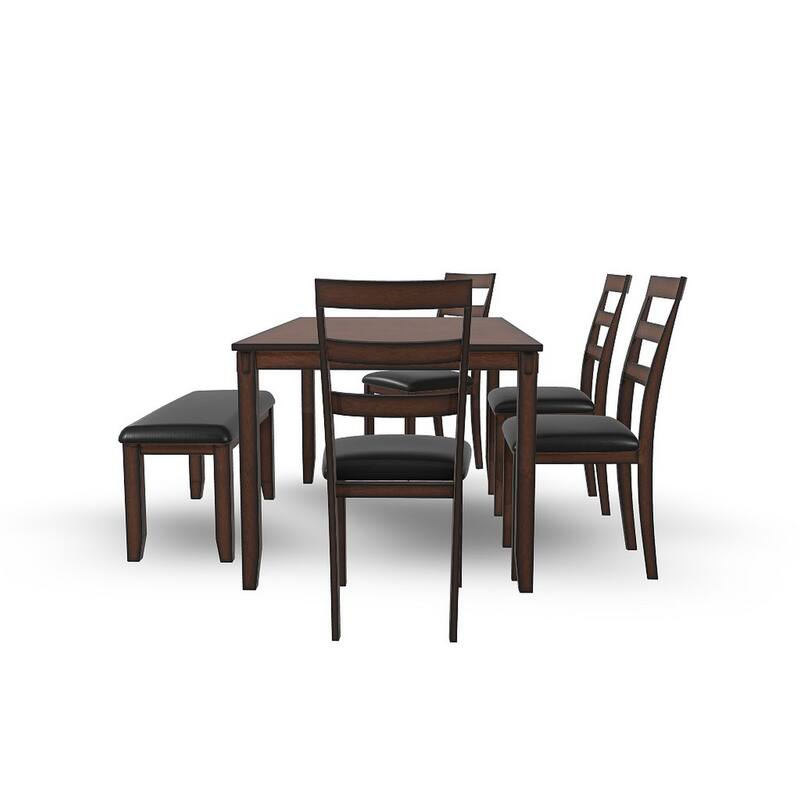 Covvi 6pc Dining Table Set, Ladder Back Chairs, Brown Wood