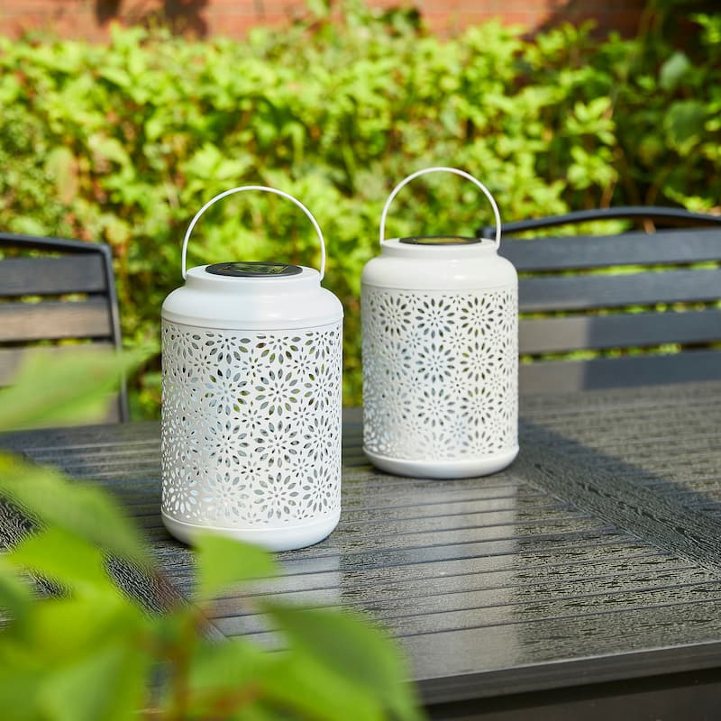 Glitzhome Set of 2 Metal Flower Solar Powered Outdoor Hanging Lantern