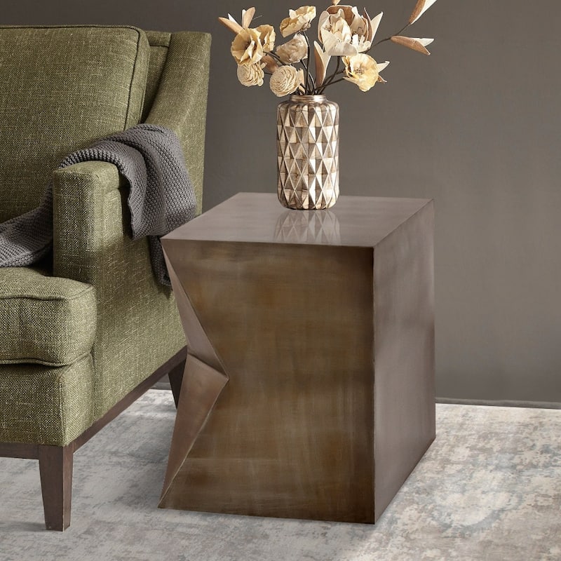 Pasargad Home Aleksy Iron Side Table - 14"Dx14"Wx18"H