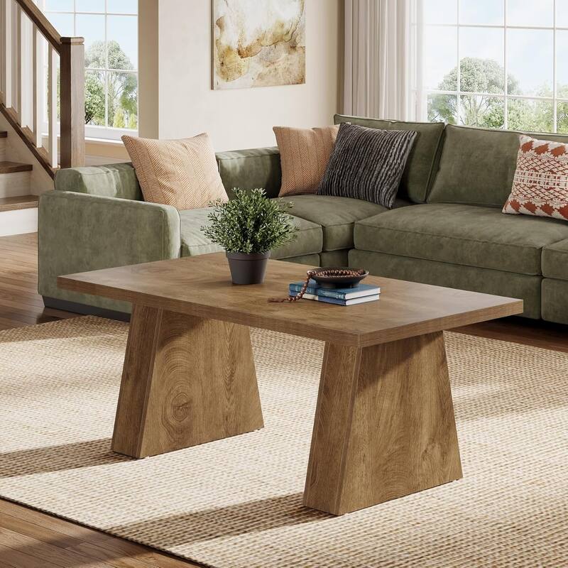 Farmhouse 47.2" Coffee Table, Rectangular Accent Cocktail Center Table For Living Room - Light Brown