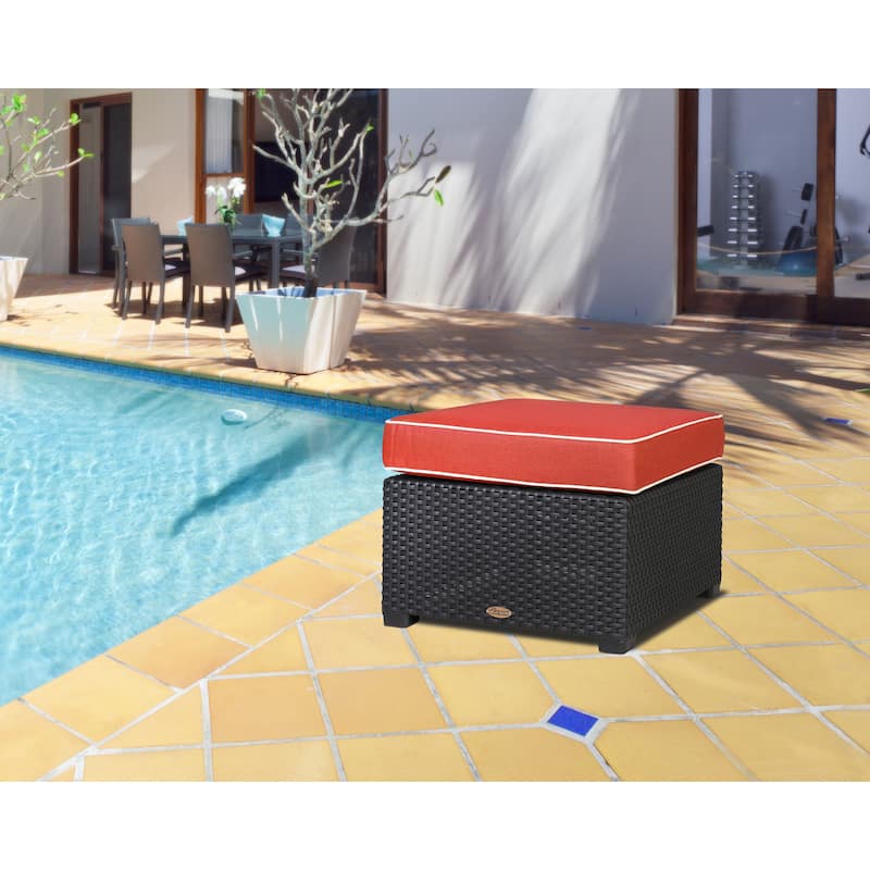 Magnolia Resin All-Weather Ottoman with Cushion - Black
