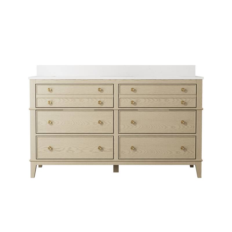 35''H Solid Wood Bathroom Vanity with Carrera White Quartz Top,Drawers And Single Sink