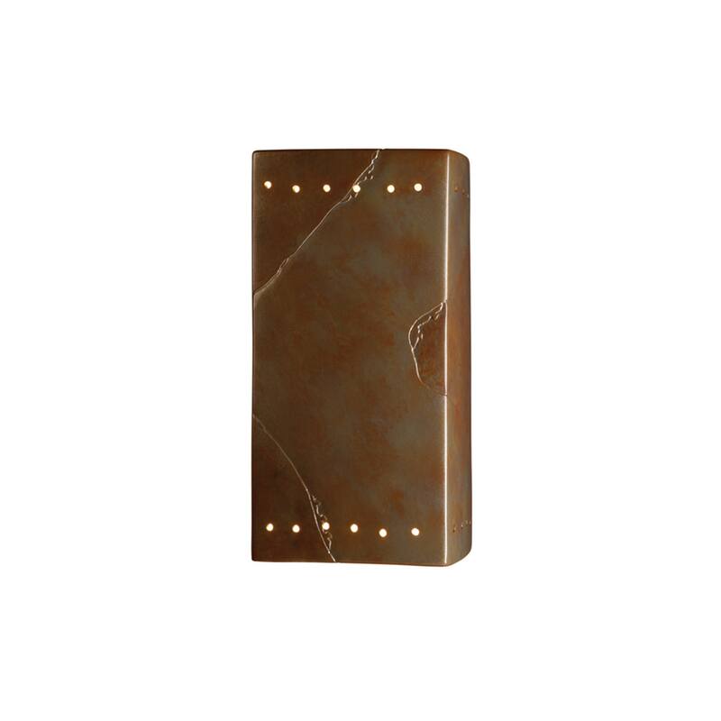 Justice Design Group Ambiance ADA Outdoor Large Ceramic Rectangle Wall Sconce with Open Top & Bottom - Tierra Red Slate