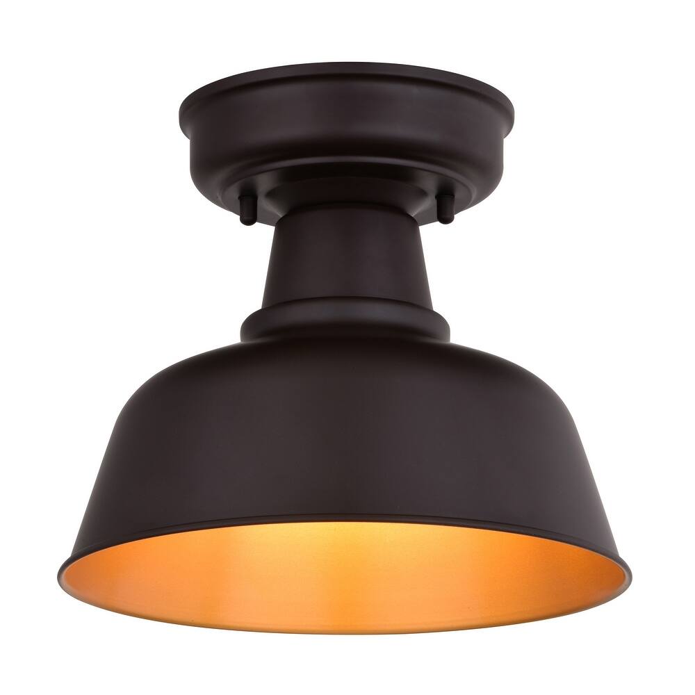 Cody Oil Rubbed Bronze and Light Gold Farmhouse Outdoor Flush Mount Ceiling Light - 10.25-in W x 8.75-in H x 10.25-in D