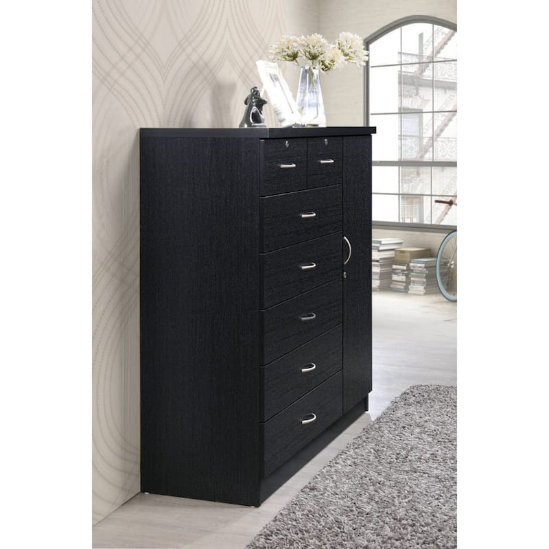 48.25" Black Rectangular 7-Drawer Chest with Locks and Door