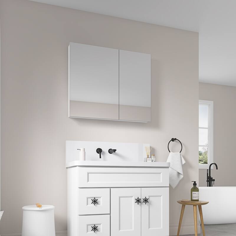 Frameless Bathroom Medicine Cabinet with Beveled Mirror Edges, Left Opening Door, Soft-Closing Hinges