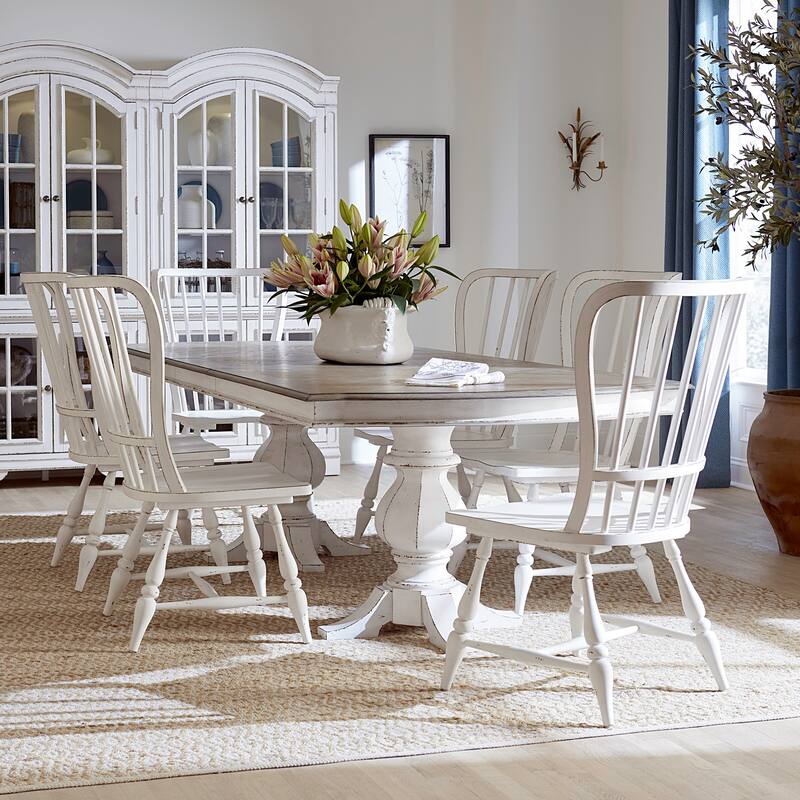 Liberty Furniture Magnolia Manor Double Pedestal Table and Chairs Dining Sets- Various Options - 6 Windsor Back Side Chairs