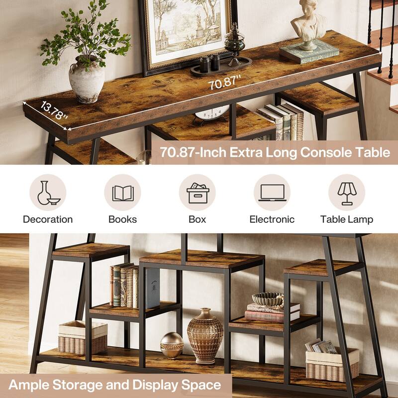 70.9-Inch Extra Long Console Table with Storage for Entryway, Sofa Table Behind the Couch - 13.78" D x 70.87" W x 33.46" H