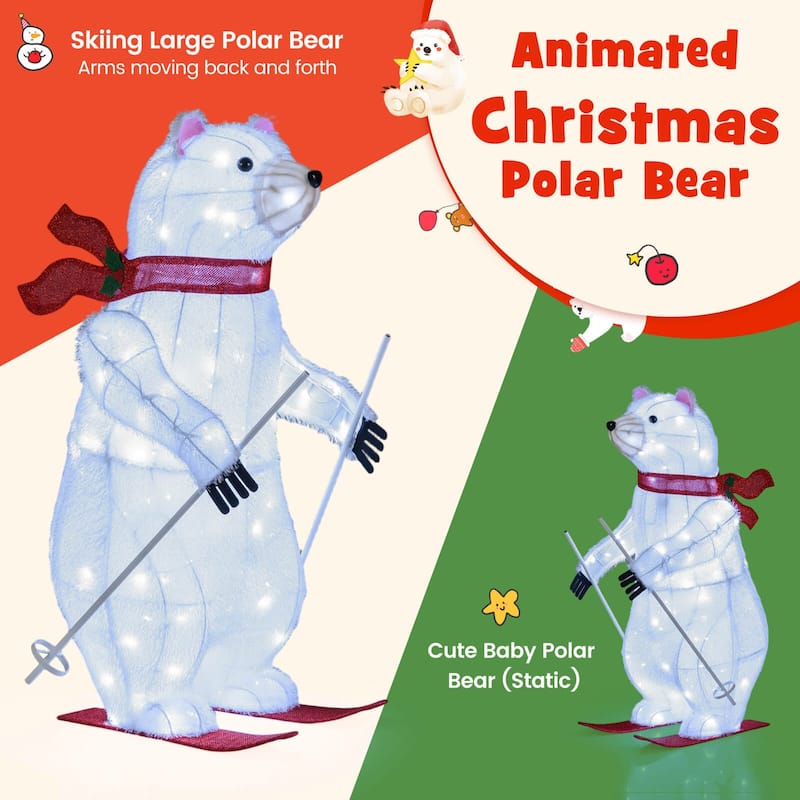 Costway 2 Pcs Animated Skiing Polar Bears with Skiing Motion & 160 - as pic shows - See Details
