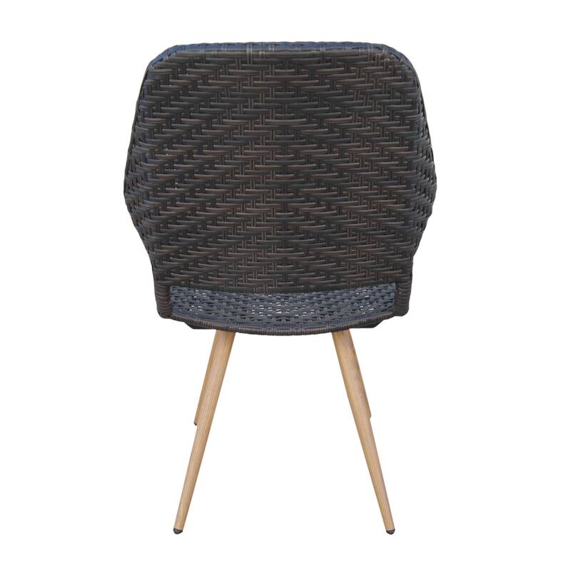 Roomfitters Set of 2 Wicker Outdoor Dining Chairs, Mid-Century Iron Legs with Wood Finish, Brown Multi