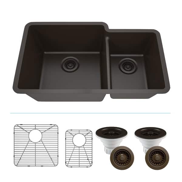 slide 2 of 8, Lexicon Platinum Quartz 60/40 Double Bowl Kitchen Sink Galaxy Mocha