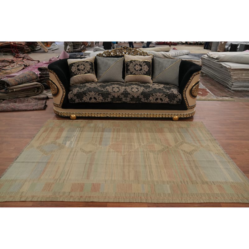 Hand Woven Oriental 100% Wool Carpet Southwestern Geometric Multi-Colored Kilim Area Rug - 8' 2'' X 5' 4''