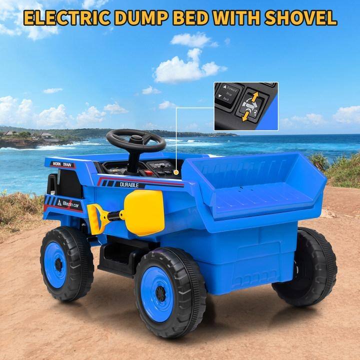 12V Ride-On Dump Truck with Remote Control, Automatic Lift Bed, Shovel & Music Player – for Kids Ages 3–8