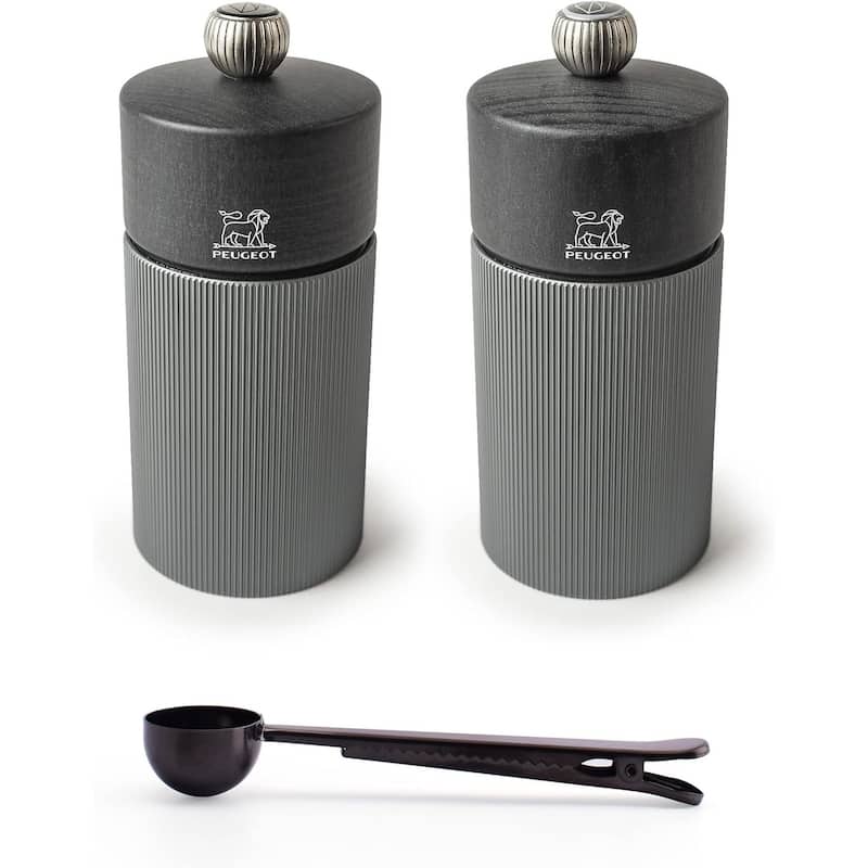 Peugeot Line Manual Salt & Pepper Mill Gift Set Carbon Graphite Aluminum, 12 cm - 4.75" With Stainless Steel - Grey - 3 Piece