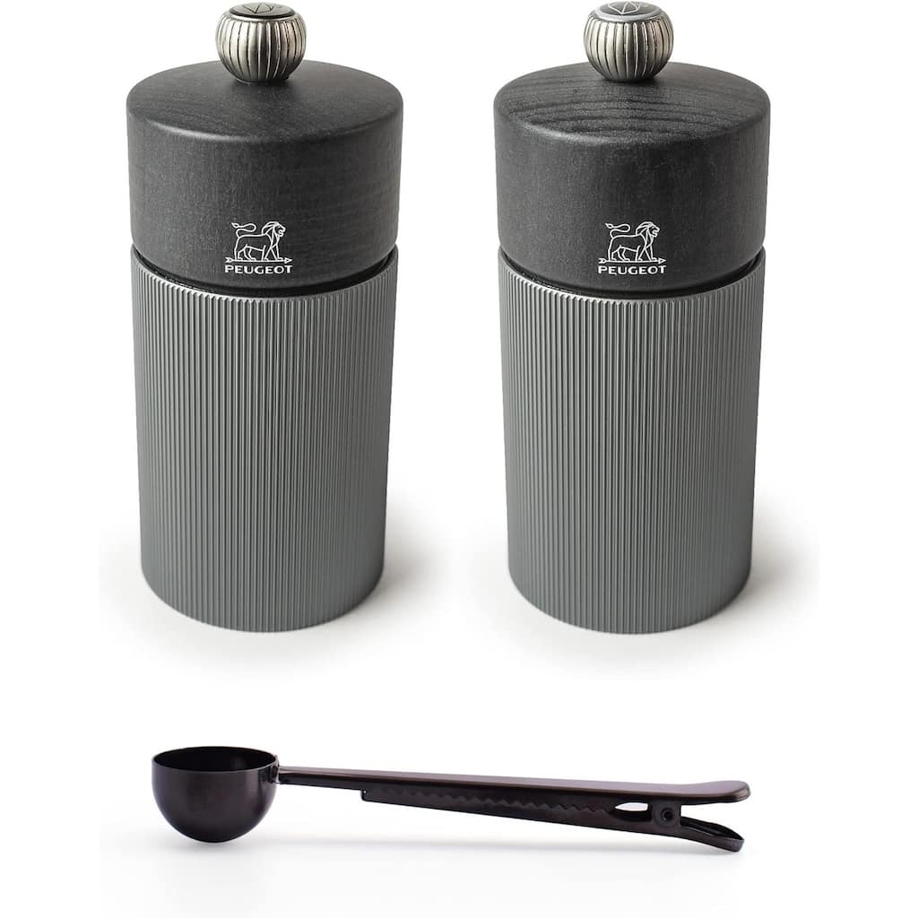Peugeot Line Manual Salt & Pepper Mill Gift Set Carbon Graphite Aluminum, 12 cm - 4.75" With Stainless Steel