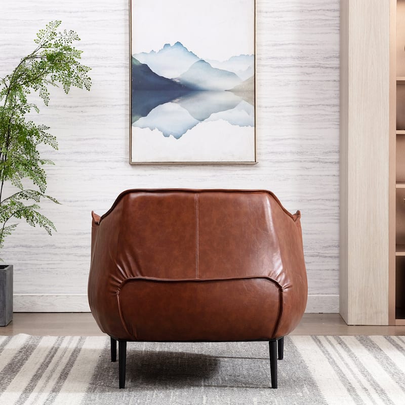 KINWELL 33" Wide Faux Vegan Leather Upholstery Barrel Chair