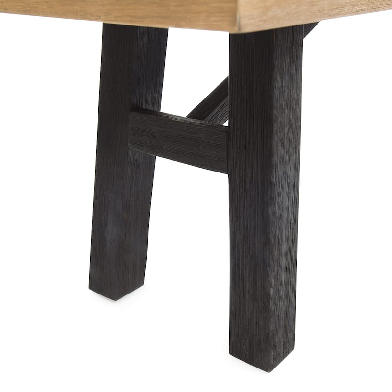 Roomfitters Outdoor Acacia Wood Patio Bench with Slat Panel Seat and Black Metal Legs
