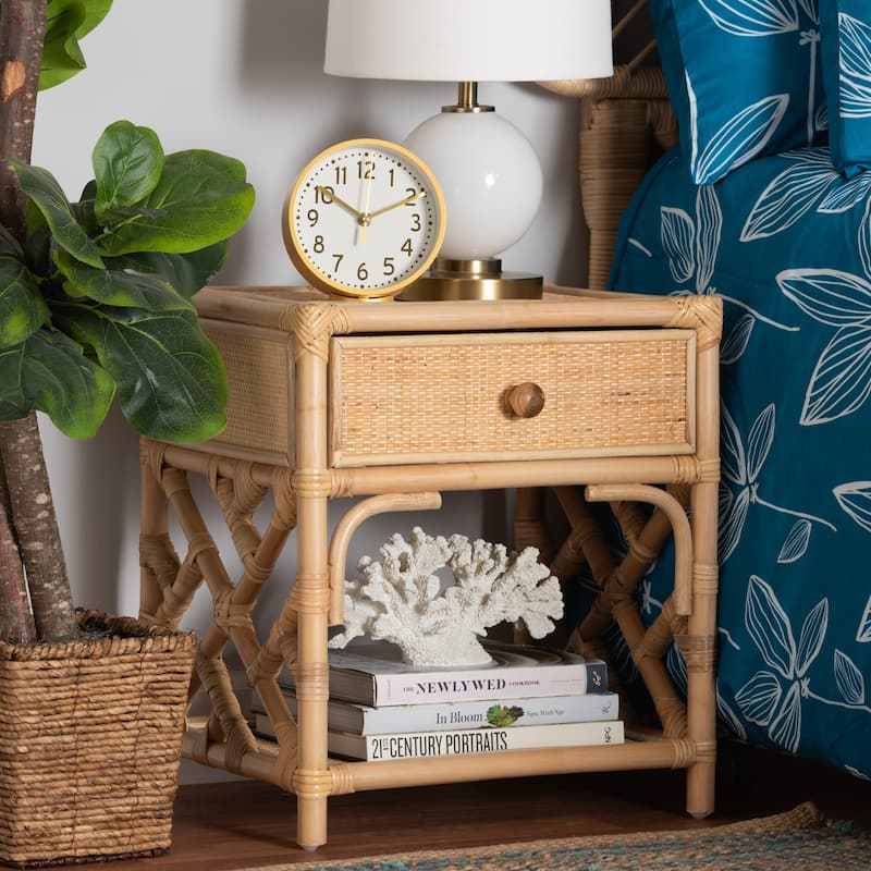 Camara Modern Bohemian Natural Brown Rattan Single-Drawer Nightstand