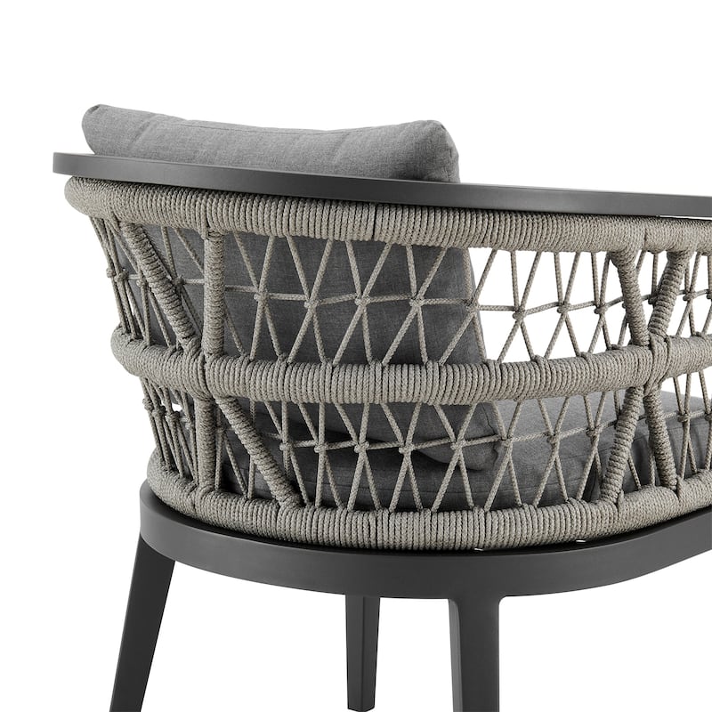 Zella Outdoor Patio Dining Chair in Aluminum with Light Gray Rope and Earl Gray Cushions - Set of 2
