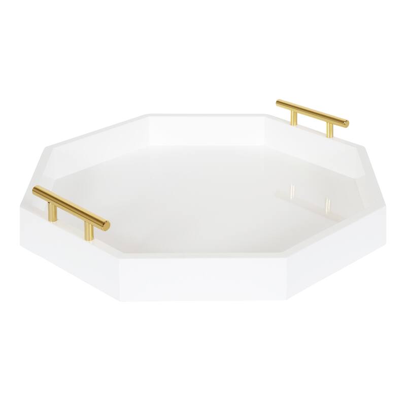 Kate and Laurel Lipton Octagon Decorative Tray with Metal Handles - 18x18 - White