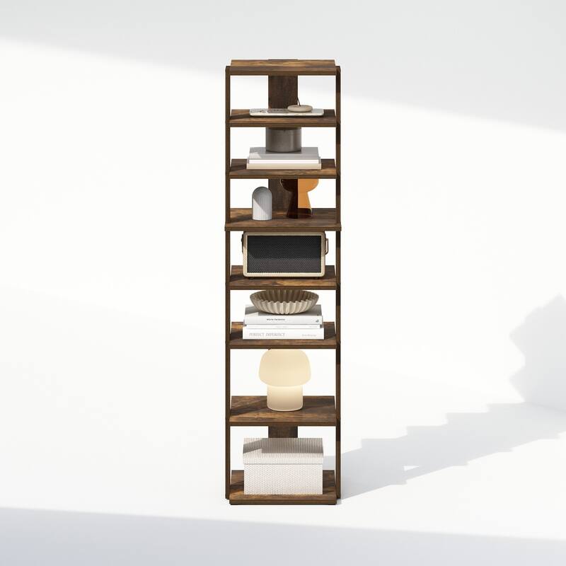 8 Tiers Wood Household Shelving Unit in Pine (12.64 in. W x 46.77 in. H x 12.13 in. D) - 12.64