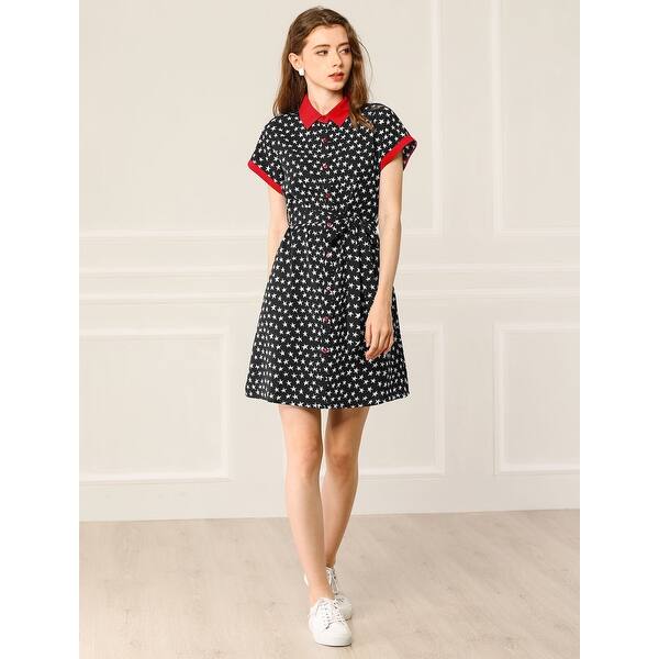 Shop Allegra K Women S Vintage Button Belted Short Sleeve Star