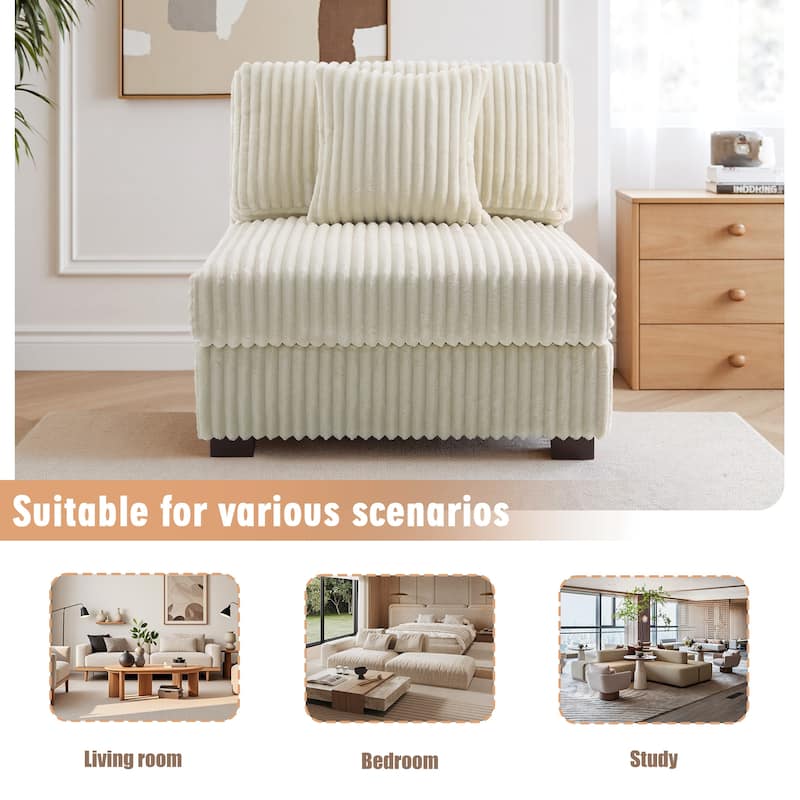 35.7" W Plush Corduroy Upholstered Armless Modular Sofa Chair