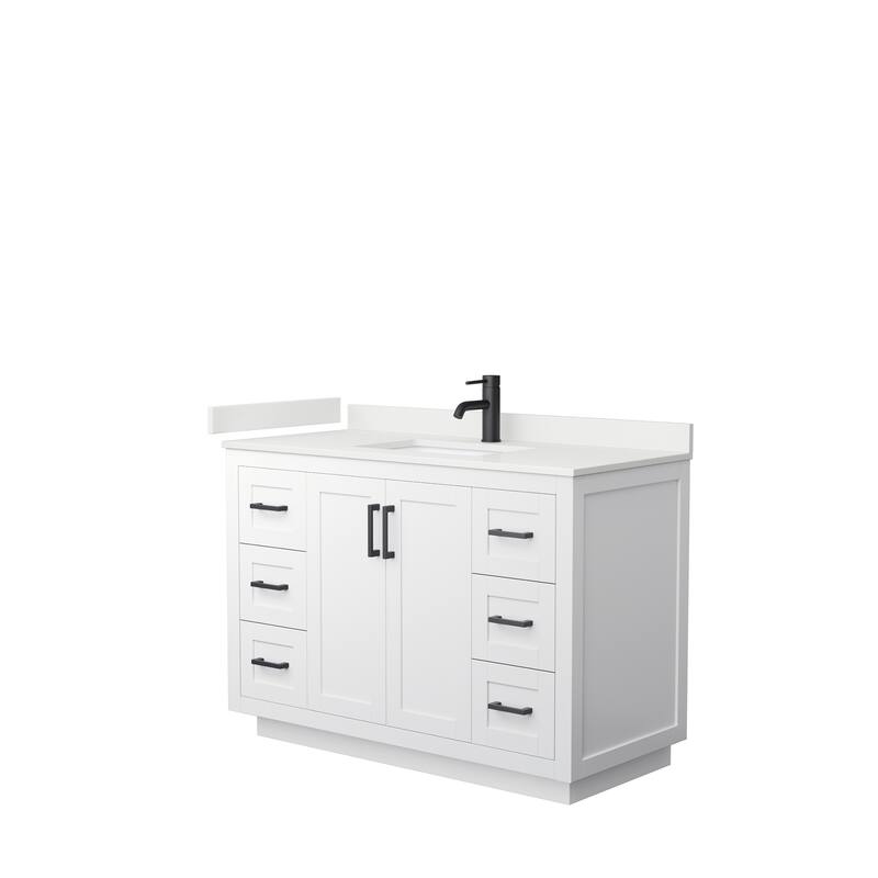 Miranda 48-inch Single Vanity, Quartz Top - White, Black Trim, White Quartz Top