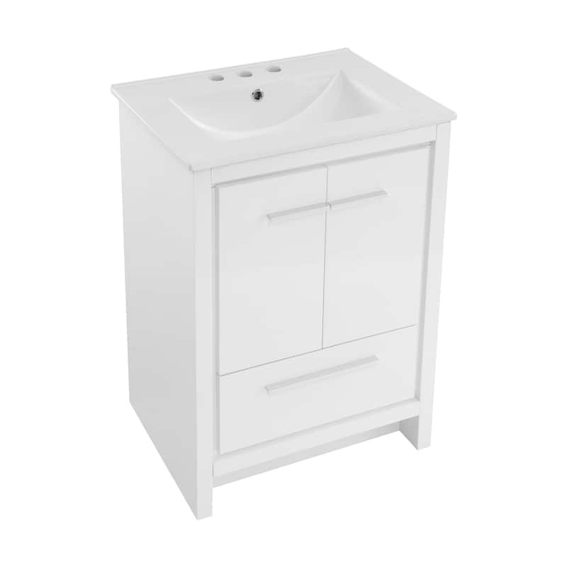 Virage 24 In. White Bathroom Vanity With White, 3-Hole Ceramic Sink Top