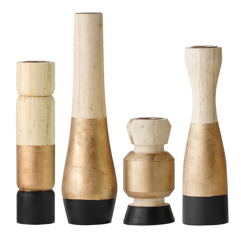 American Art Decor Midnight Fire 4-Piece Wood Candle Holder Set - 7.87" x 2", 7" x 1.62", 9.5" x 2.5", 4.5" x 2.25"