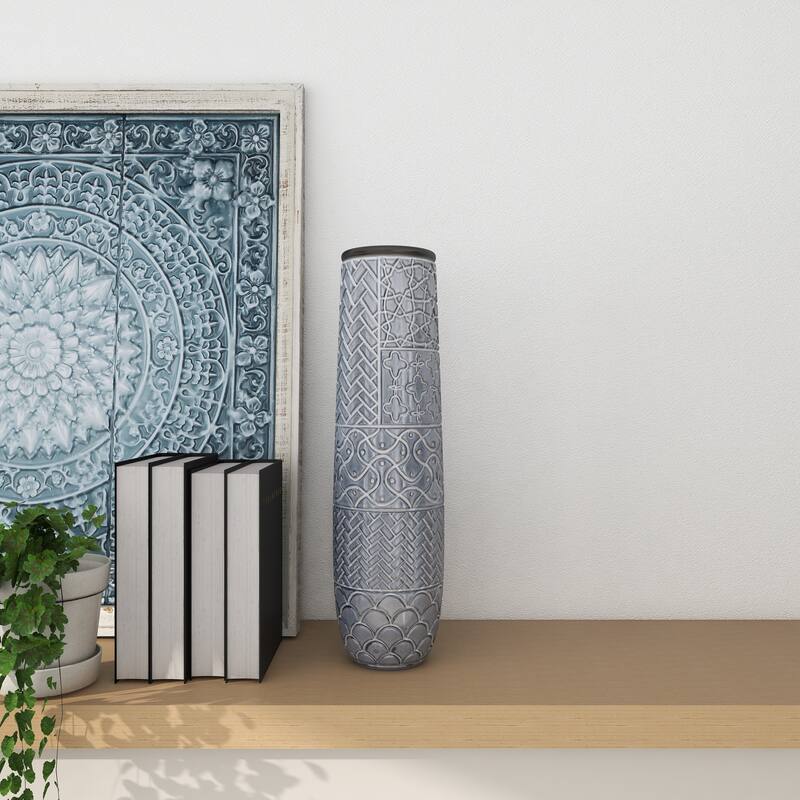 Gray Ceramic Vase with Varying Patterns