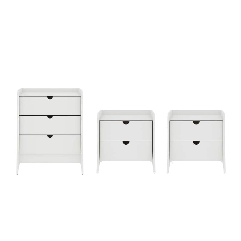 Manhattan Comfort Coney 3-Piece Mid-Century Modern Dresser and Nightstand Set