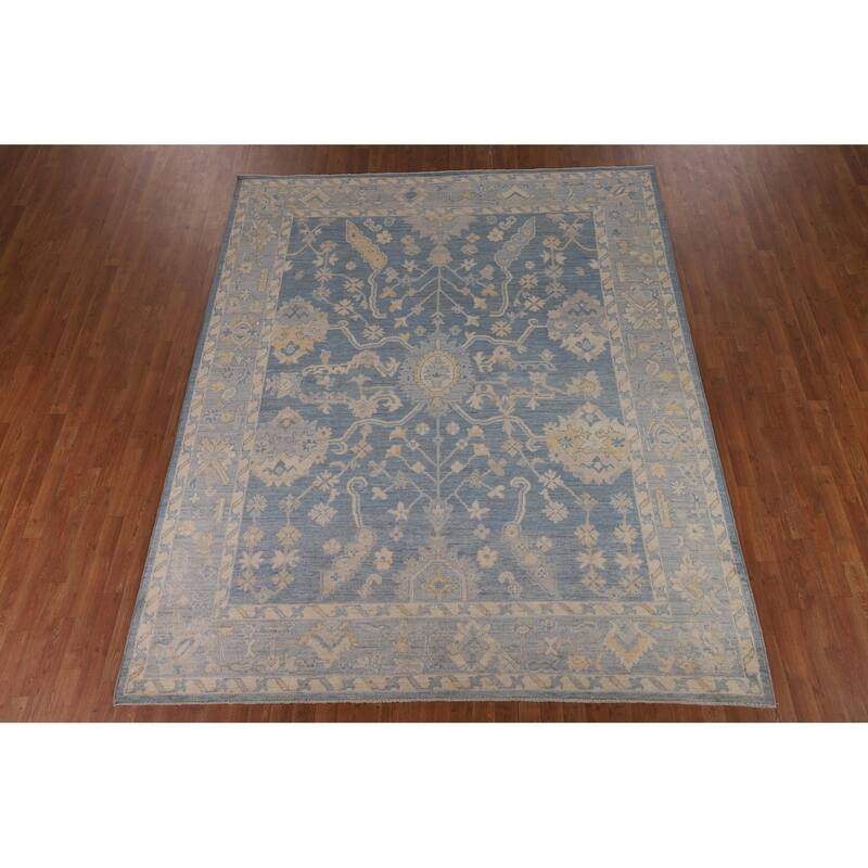 Blue Oushak Vegetable Dye Area Rug Handmade Wool Carpet - 8'2"x 10'0"