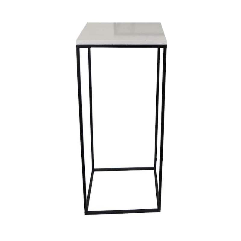 Plant Stand Table Set of 3, Black Metal, Square White Marble Top