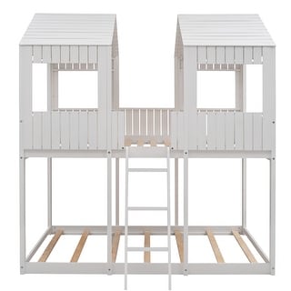 Full Over Full Wood Bunk Bed with Roof, Window & Guardrails - Fun Design