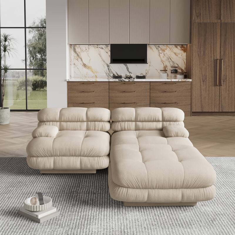 Modular Sectional Couch with Ottomans- L Shaped Couch for Living Room, 3 Seater Sofa Sets - Light Brown