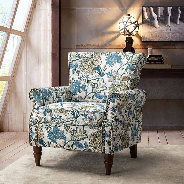 HULALA HOME Nailhead Trim Traditional Accent Armchair with Rolled Arms