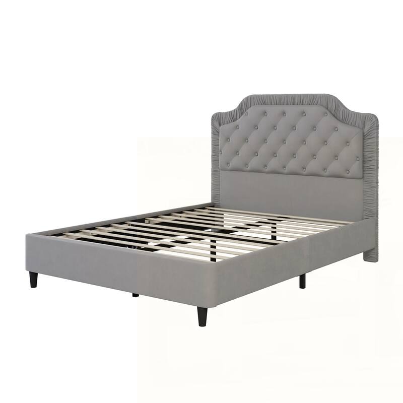 Upholstered Bed with Ruched and Button Tufted Headboard