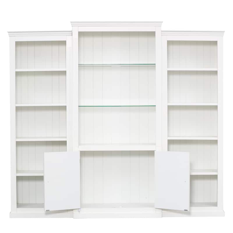 3-Piece Bookcase Cabinet Set with Adjustable Glass Shelves, Display Storage Cabinet with 5-Color LED Lighting