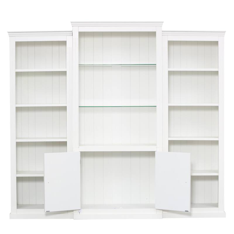 78.75'' Tall 3-Pieces Bookcase Display Cabinet with 5 Colors Adjustable LED Ceiling Light, Retro Style Bookshelves