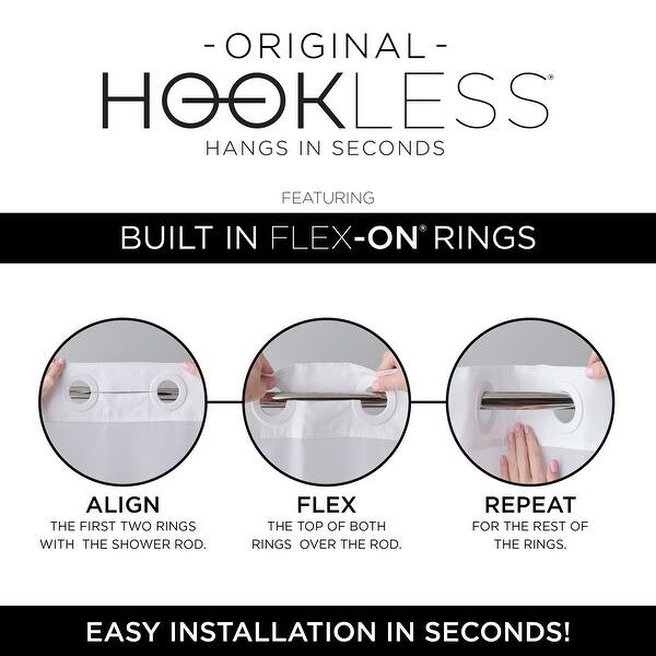 Hookless Monterey 3-in-1 Fabric Shower Curtain with Sheer Top Window, Flex-on Rings & PEVA Liner