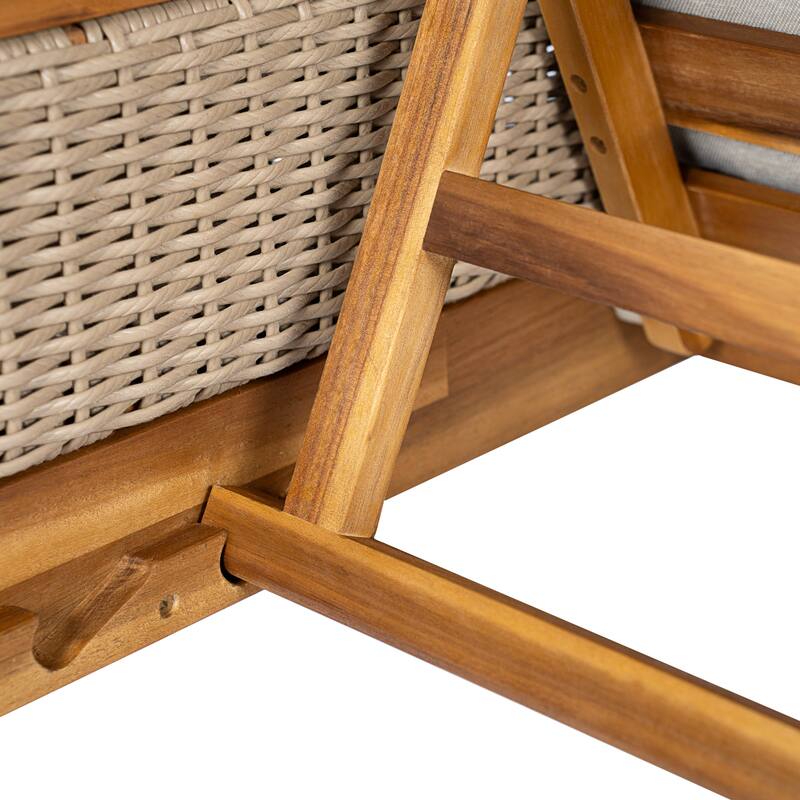Christopher Knight Home - Solid Acacia Wood Outdoor Chaise Lounge with 4-Position Adjustable Backrest & Woven Rattan Accents