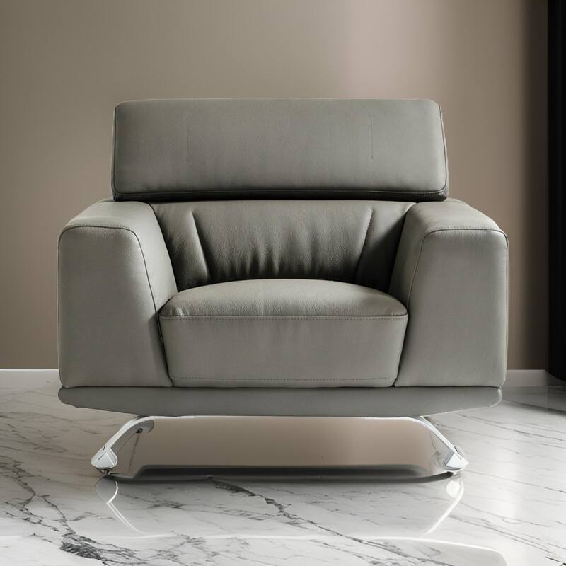 Reno Brooke Accent Chair, Dark Gray Faux Leather, Adjustable Headrest