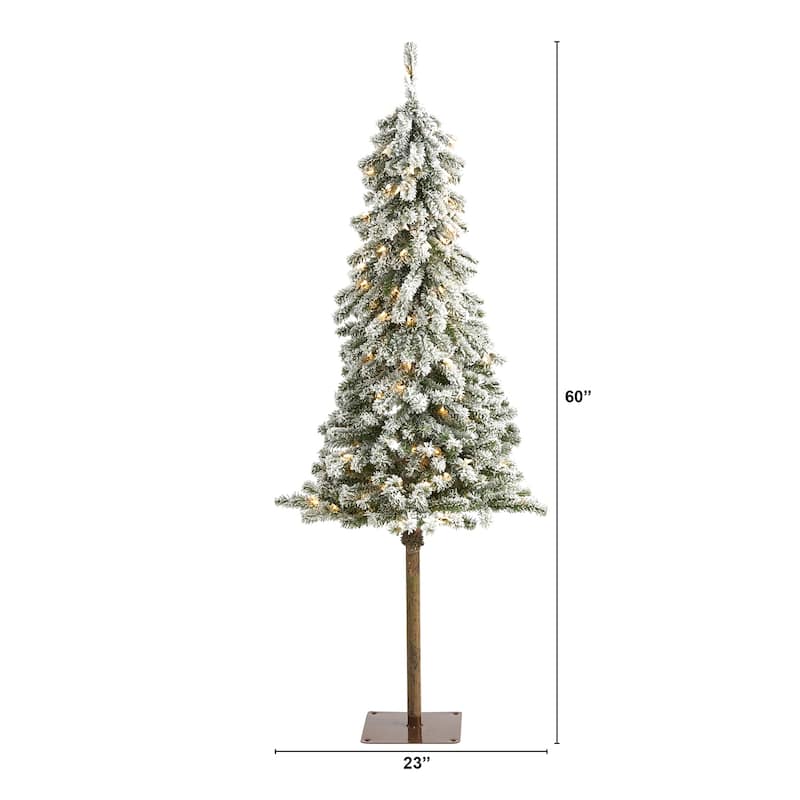 5ft. Flocked Alpine Artificial Christmas Tree with 150 Lights & 405 Branches - Winter Wonderland Holiday X-Mas Tree