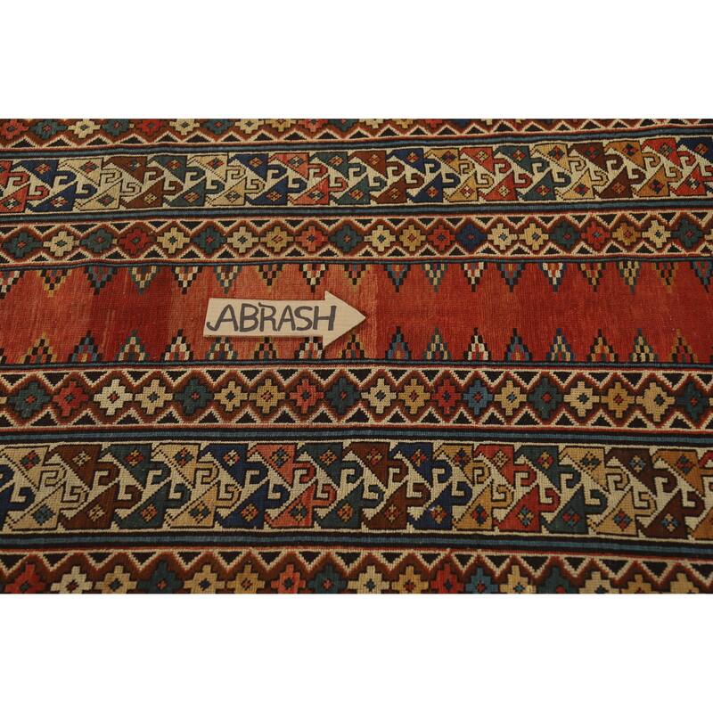 Hand Knotted Oriental 100% Wool Carpet Traditional Geometric Oranges & Rust Kazak Area Rug - 8' 4'' X 3' 6''