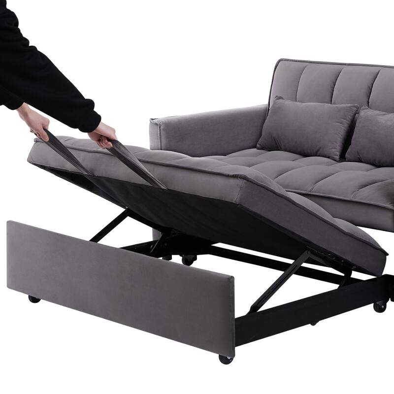 3-in-1 Modern Convertible Velvet Double Futon Sofa Bed with 2 Pillows