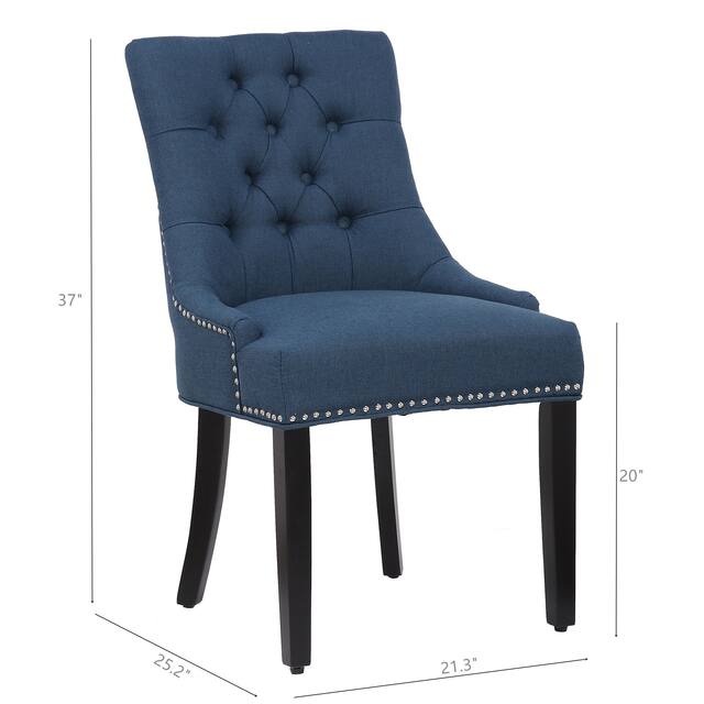 Grandview Tufted Upholstered Linen Fabric Dining Chair - Navy