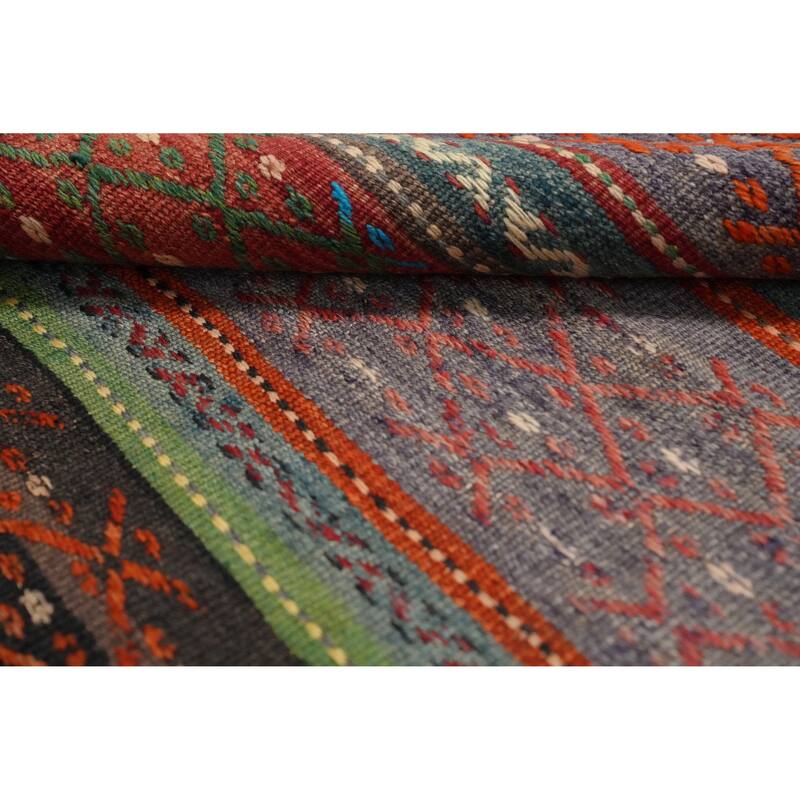 Hand Woven Oriental 100% Wool Carpet Southwestern Tribal Multi-Colored Kilim Area Rug - 9' 9'' X 5' 11''